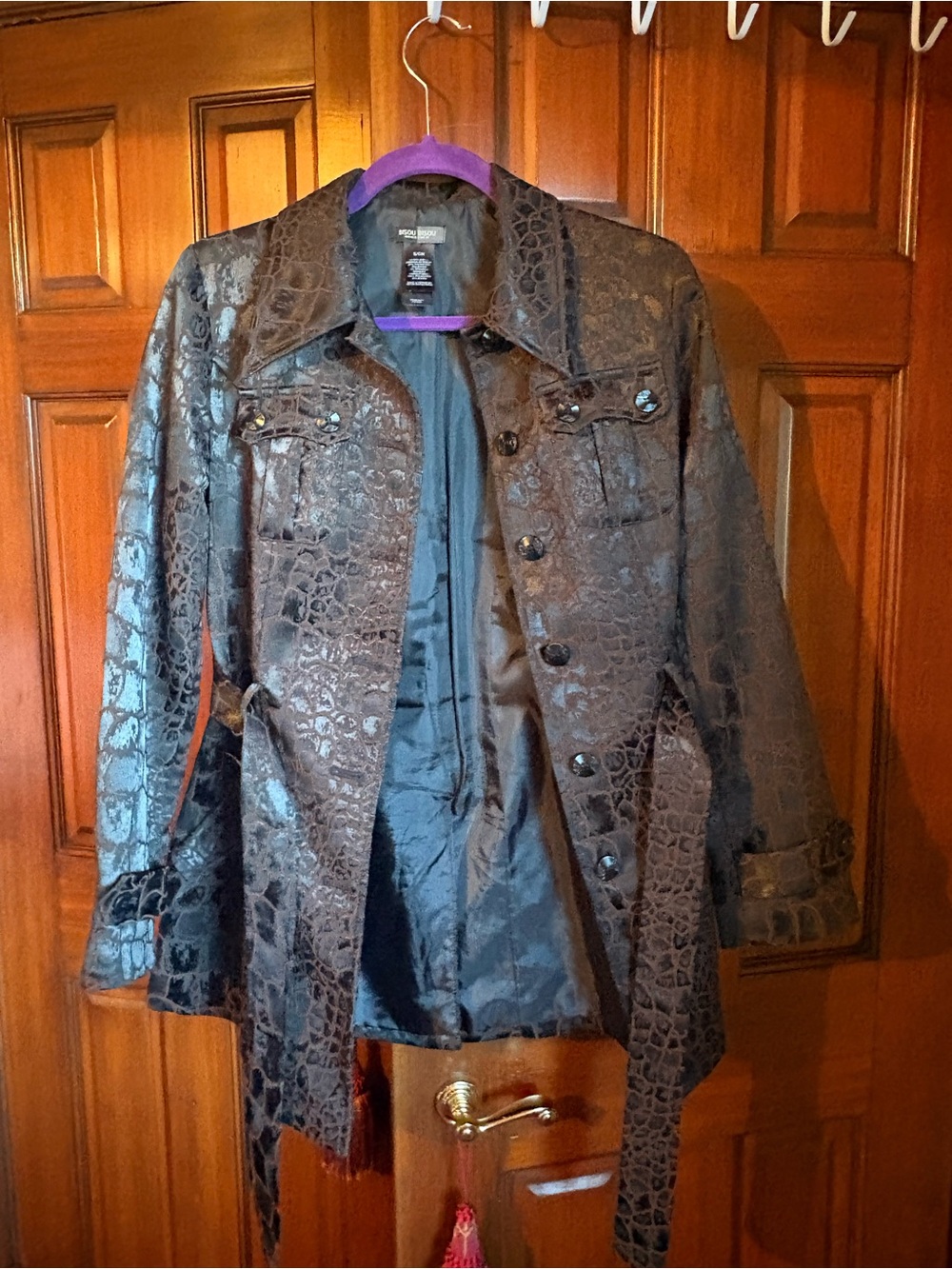 Bisou Bisou Brown Faux Croc Trench Coat